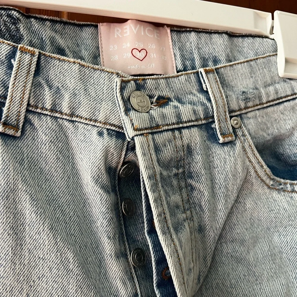 Revice “Made in LA” Distressed High-Rise Jeans — Size 30 — Light Wash